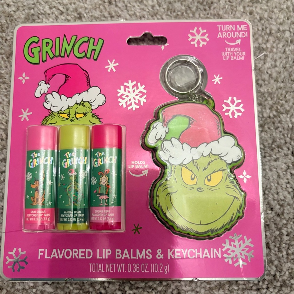 Dr. Seuss Grinch Lip Balm & Keychain Set - Pink and Green